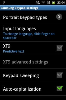 Press XT9 to turn predictive text input on or off.