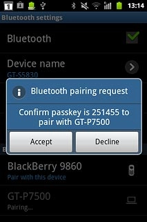 Check that the same access code is displayed on both devices and press Accept.You also need to accept the access code on the other device.The file is sent.