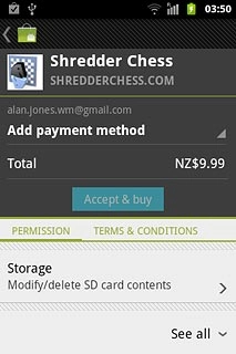 If it's the first time you download an application: press Add payment method and follow the instructions on the display to key in your credit card information.