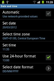 Press Automatic to turn automatic date and time update on or off.