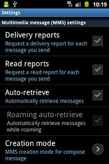 Press Delivery reports below Multimedia message (MMS) settings to turn the function on or off.