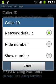 Press Network default, Hide number or Show number.
