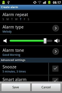 Press the volume bar below Alarm type and drag it to the required setting.