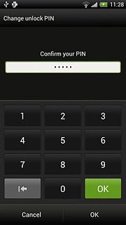 Key in the phone lock code again and press OK.