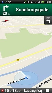 The navigation window with information about your route is displayed.The next turn and the next route detail are displayed at the top of the display.