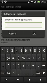 Key in the barring password (default is 0000) and press OK.