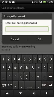 Key in your current barring password (default is 0000) and press OK.