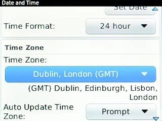 Scroll to Time Zone and press the Navigation key.