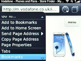 Scroll to Bookmarks and press the Navigation key.