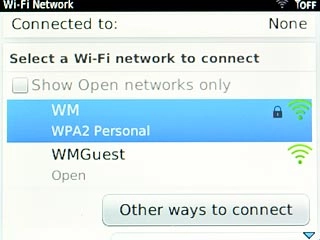 Highlight the required Wi-Fi network and press the Navigation key.Follow the instructions on the display to select security settings, if required.