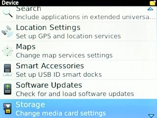 Scroll to Storage and press the Navigation key.