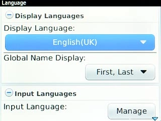 Scroll to Display Language and press the Navigation key.