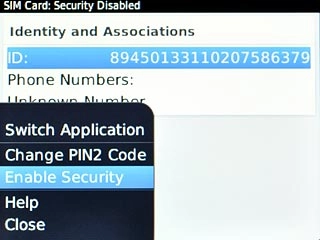 Scroll to Enable Security or Disable Security (depending on the current setting) and press the Navigation key.