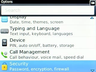 Scroll to Security and press the Navigation key.