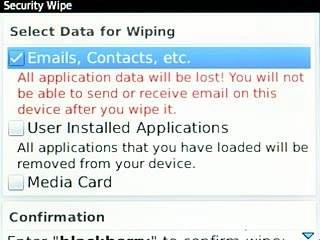 Highlight Emails, Contacts, etc., User Installed Applications or Media Card and press the Navigation key.