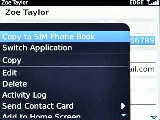 Scroll to Copy to SIM Phone Book and press the Navigation key.