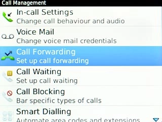 Scroll to Call Forwarding and press the Navigation key.
