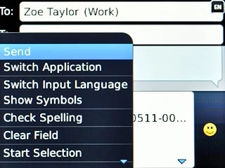 Scroll to Send and press the Navigation key.