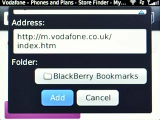 Scroll to Add and press the Navigation key to save the bookmark.