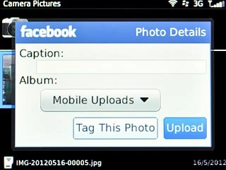 Key in text for the picture.Scroll to Upload and press the Navigation key.