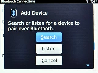 Scroll to Search and press the Navigation key.Your phone now searches for devices and after a moment, a list of Bluetooth devices within range is displayed.