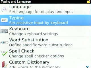 Scroll to Typing and press the Navigation key.