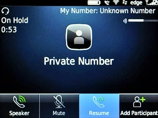 Scroll to Resume and press the Navigation key to resume the ongoing call.