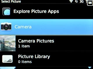 To upload a new picture:Scroll to Camera and press the Navigation key.