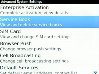 Scroll to Service Book and press the Navigation key.