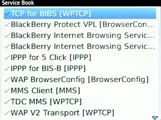 Highlight the required service book and press the Menu key.
