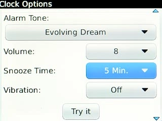 Scroll to Snooze Time and press the Navigation key.