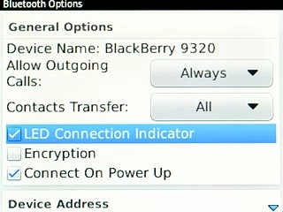 Scroll to LED Connection Indicator and press the Navigation key to turn the function on or off.