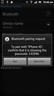 Check that the same access code is displayed on both devices and press Pair.You also need to accept the access code on the other device.The new device is displayed on the list of paired devices.