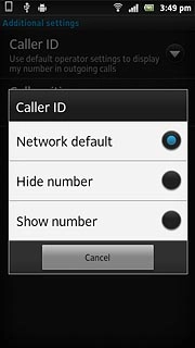 Press Network default, Hide number or Show number.