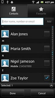 When a contact is ticked (V), it's selected.