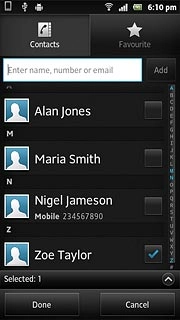 When a contact is ticked (V), it's selected.