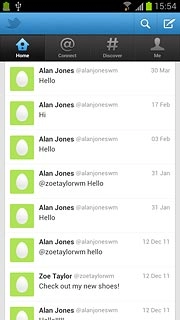 You can now use the application.Please note that Twitter isn't part of the original application package and therefore only a general description is given here.You have a number of options, such as:Write status updatesView status updates from people you followView messages sent directly to youTurn status updates on or off