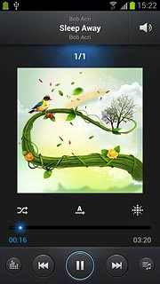 To fast forward or rewind the current audio file:Press the indicator at the bottom of the display and slide it right or left.