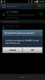 Check that the same access code is displayed on both devices and press OK.The new device is displayed on the list of paired devices.
