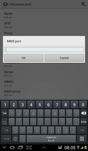 Key in 8080 and press OK.
