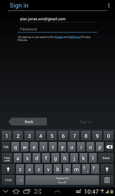 Press Password and key in the password for your Google account.