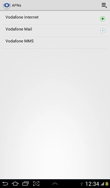 Press the field next to Vodafone Internet to fill in the field.
