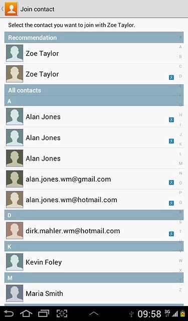 Press the required contact.