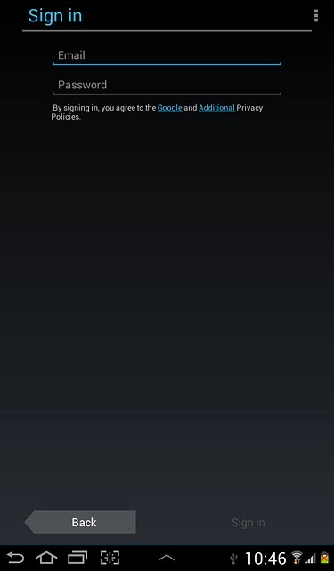 Press Email and key in the email address for your Google account.