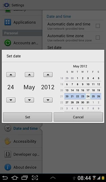 Press arrow up or arrow down next to date, month and year to set the date.