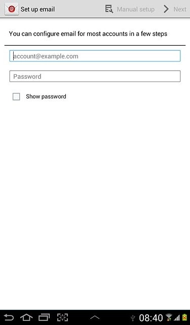 Press account@example.com and key in your email address.