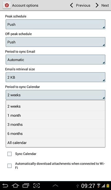 Press the required setting.