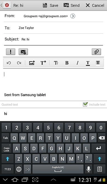 Press the text input field.Write your email message.