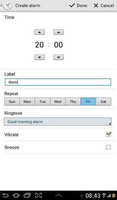 Press Snooze to turn snooze on or off.