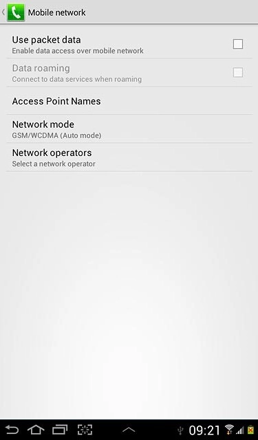 Press Use packet data to activate or deactivate the function.